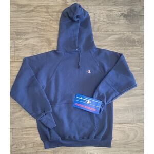 Vintage 80's Champion Reverse Weave Youth Hoodie Navy Blue Size 14-16 NWT